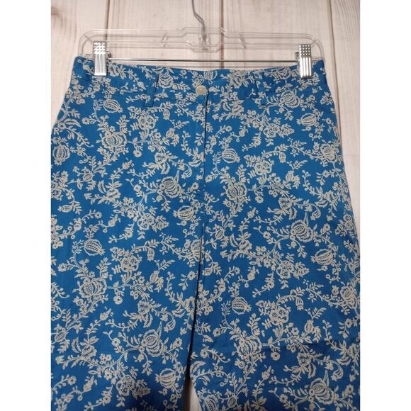 Ralph Lauren Pants Ladies 4 Capri Blue White Floral - Picture 3 of 7